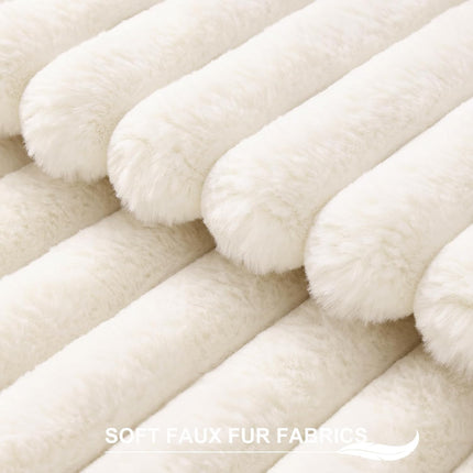 Faux Fur Throw Pillow Covers 18x18, Set of 2 – Soft Fluffy Striped Cream