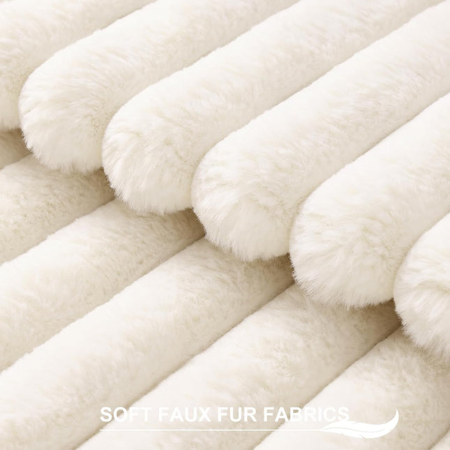Faux Fur Throw Pillow Covers 18x18, Set of 2 – Soft Fluffy Striped Cream