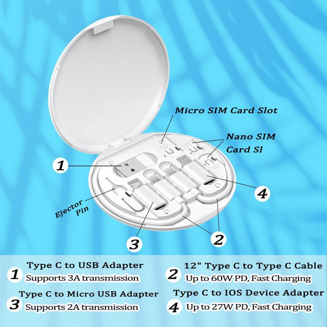 Multi USB Charging Adapter Kit USB C to iOS Type C Micro Travel White