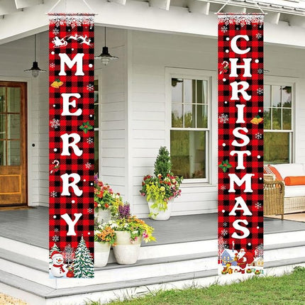 Merry Christmas Banner Xmas Porch Door Sign for Indoor Outdoor Decorations