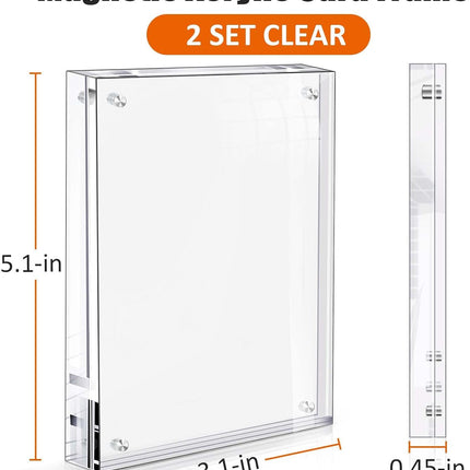 2 Pack Acrylic Magnetic Trading Card Display Frames Clear Sports Card Desktop Stands