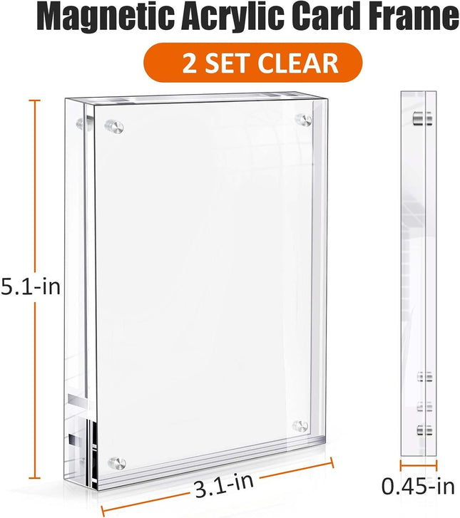 2 Pack Acrylic Magnetic Trading Card Display Frames Clear Sports Card Desktop Stands