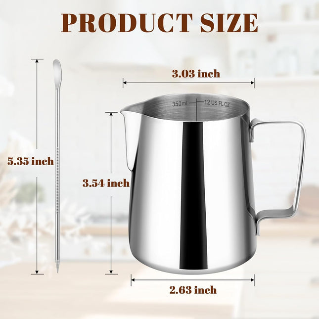12oz Stainless Steel Milk Frothing Pitcher – Clear Scale for Espresso & Latte