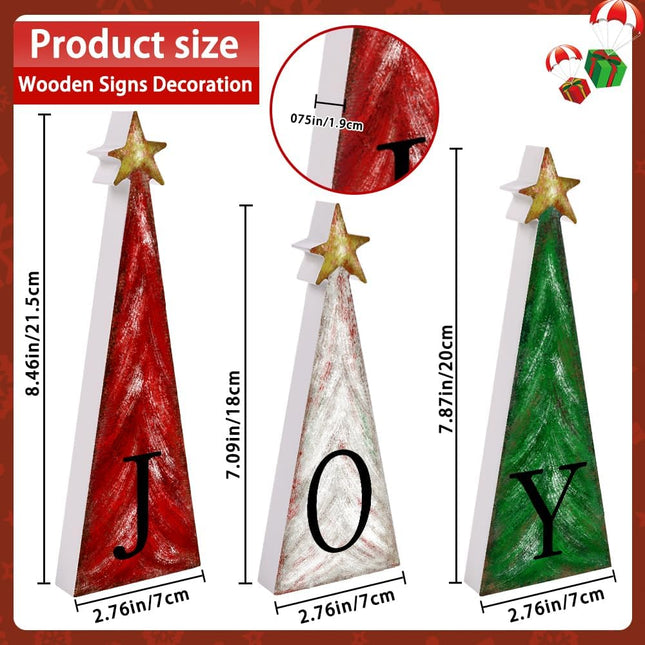 3pcs Wooden Christmas Trees – Farmhouse Decor with Gold Stars for Tabletop Display