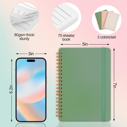 3PCS Spiral Notebooks 5x7 – Morandi, 70 Sheets, Cute Notebooks for Women