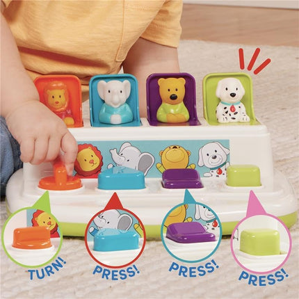 Cause-and-Effect Toy with Buttons & Colors, Pop-Up Animal Game for 18+ Months