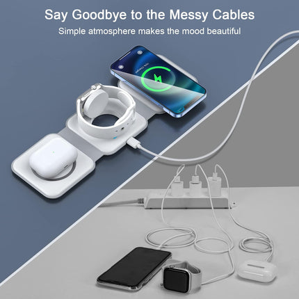 3 in 1 Magnetic Wireless Charging Station for iPhone iWatch AirPods with Adapter