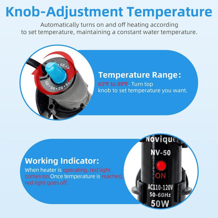 50W Aquarium Heater Adjustable Submersible Fish Tank Thermostat Freshwater and Saltwater