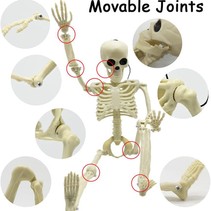 4-Piece 16in Posable Halloween Skeletons, Movable Plastic Joints for Indoor Outdoor