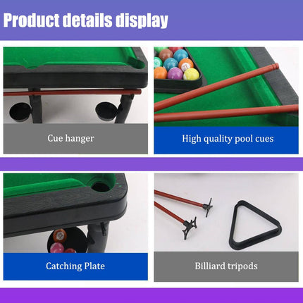 Mini Pool Table Game, Portable Desktop Billiards Set with Balls & Sticks for Kids