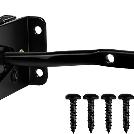 Gate Hardware Set, 6" T Strap Hinges, 10" Handle & Self-Locking Latch