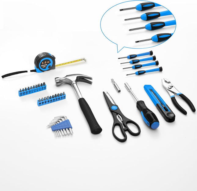39-Piece Home Tool Set – Basic Repair Tools in Toolbox for Home, Garage, Office (Blue)