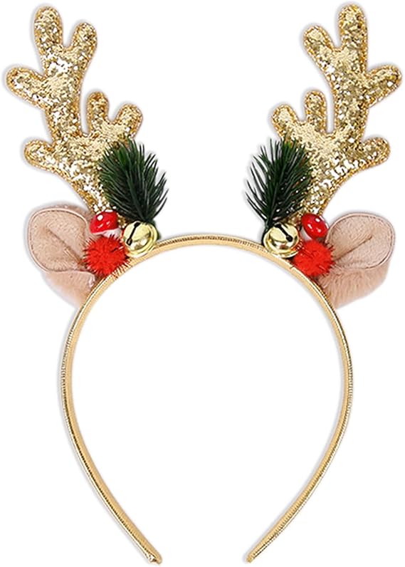 Christmas Reindeer Headband – Glitter Elk Antlers Holiday Hair Accessory