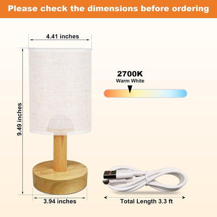 Cordless Rechargeable Table Lamp Touch Dimmable 2700K Warm Light Wood Base