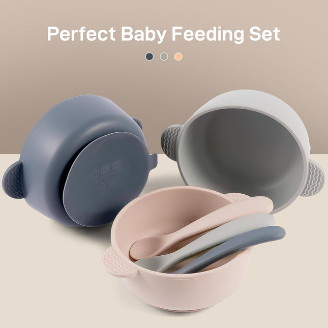 3-Pack Silicone Baby Bowls & 3 Spoons – Suction, BPA-Free, Toddler Feeding