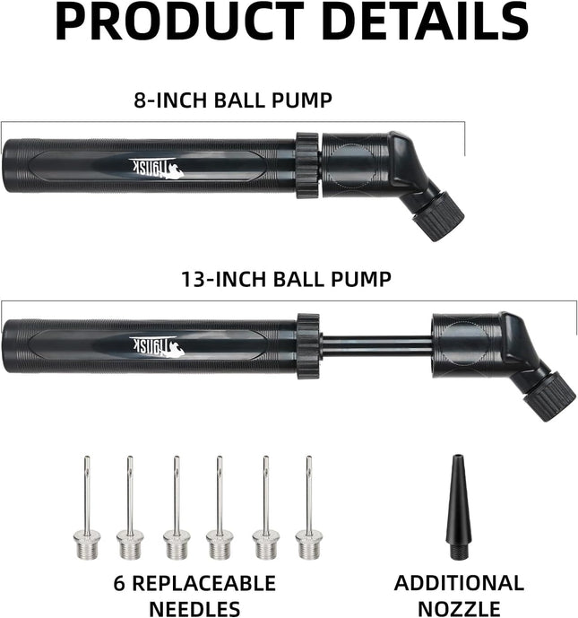 Sports Ball Hand Pump with 6 Needles & Nozzle for Football Soccer Volleyball
