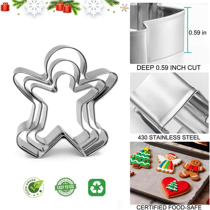 18-Piece Christmas Cookie Cutter Set – 6 Shapes Stainless Steel Baking Molds