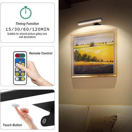 4Pcs Wireless Picture Lights, Battery LED Wall Sconces, Remote, Dimmable, Black