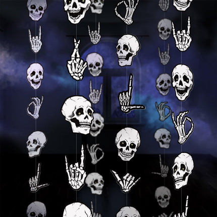 6-Piece Halloween Skull Garland, Skeleton Finger Party Banner for Haunted House Decor