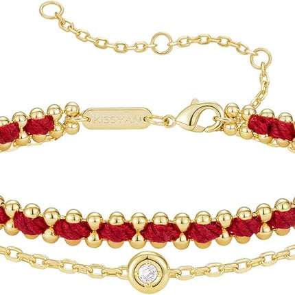 Valentine’s Gold Bracelet for Women: 14K Gold Plated Layered Sports Stack Bracelet
