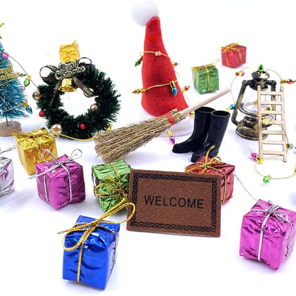 22 PCS Dollhouse Christmas Decorations Mini Tree Wreath Light String DIY