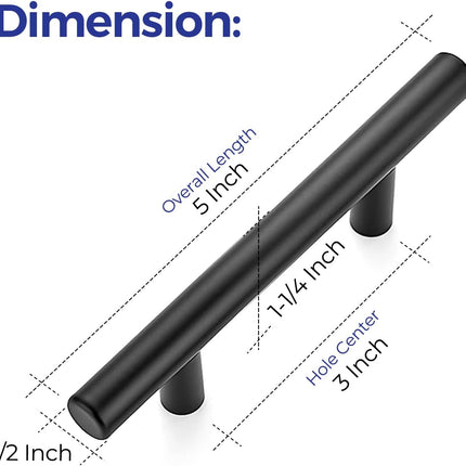 2-Pack Matte Black Cabinet Pulls – 5” Stainless Steel Handles, 3” Hole