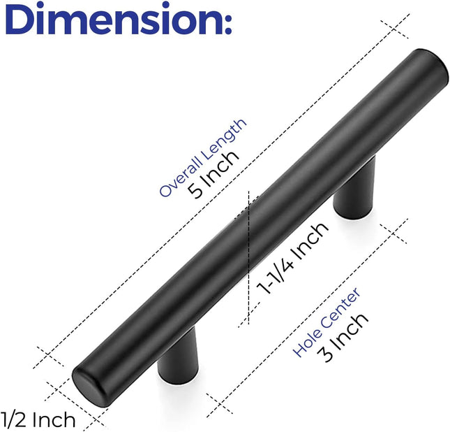 2-Pack Matte Black Cabinet Pulls – 5” Stainless Steel Handles, 3” Hole