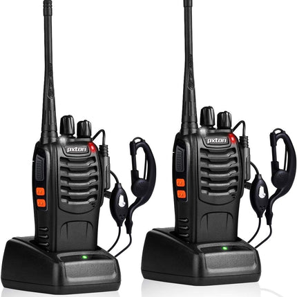 2-Pack Walkie Talkies – Rechargeable UHF Radios with Earpieces, Flashlight