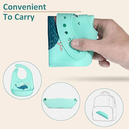 Baby Silicone Feeding Bibs 3pcs Adjustable Waterproof Bibs for Toddlers Mealtime