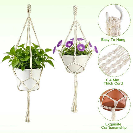 2 Pack Macrame Plant Hangers 34"/41", Hanging Planter Holders with Hooks