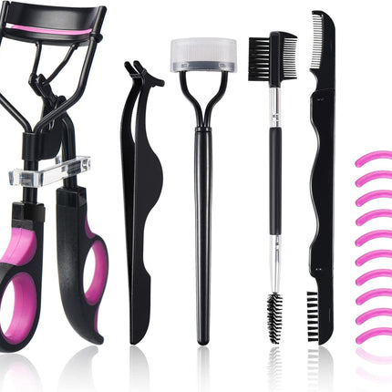 10PCS Eyelash Curler Kit, Lash Comb, Mascara Brushes, Tweezers & Refill Pads