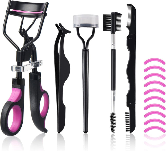 10PCS Eyelash Curler Kit, Lash Comb, Mascara Brushes, Tweezers & Refill Pads