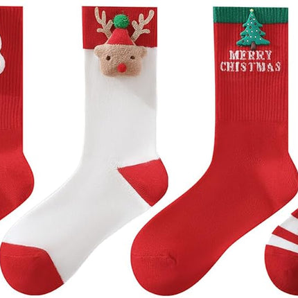 4-Pack Christmas Socks 2025 Cute & Funny Crew Socks for Women, Holiday Gift