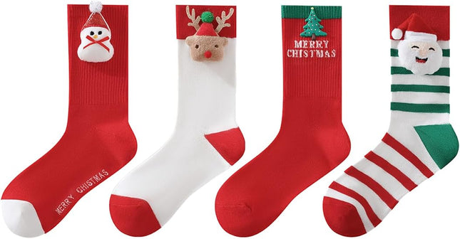 4-Pack Christmas Socks 2025 Cute & Funny Crew Socks for Women, Holiday Gift