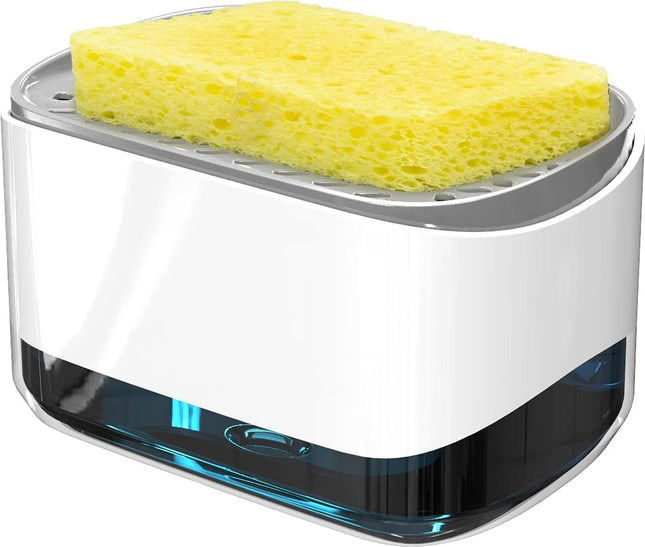 Dish Soap Pump Dispenser 12oz – Includes Sponge Holder for Kitchen Use