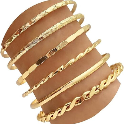 Stackable Gold Bangle Bracelets Women 14K Plated Boho Jewelry Set