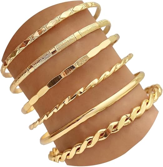 Stackable Gold Bangle Bracelets Women 14K Plated Boho Jewelry Set
