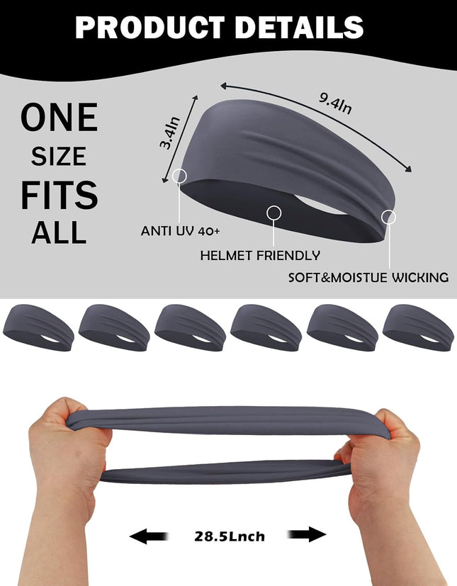 6 Pack Sports Headbands for Men and Women Sweat Wicking Workout Hairbands