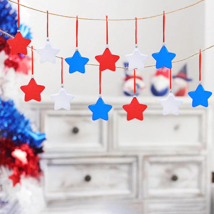 12PCS Five-Pointed Star Hanging Ornaments – Christmas & Independence Day Decor