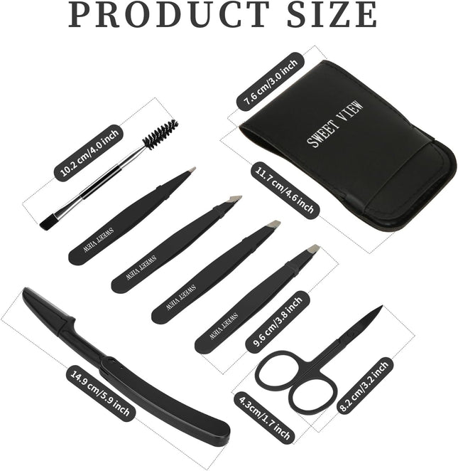 7PCS Tweezers Kit for Women, Eyebrow Scissors, Razor & Spoolie for Facial Hair Removal