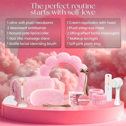 Cute Pink Skincare Tools Set for Teens, Face Washing & Cleansing Kit, Self-Care Gift
