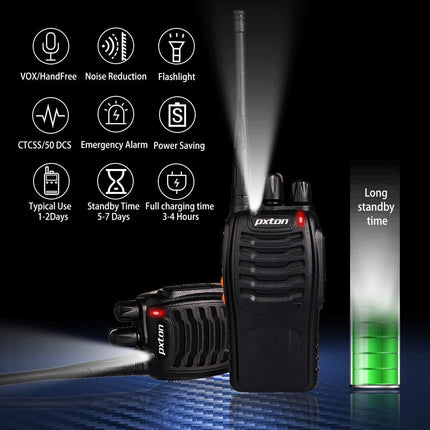 2-Pack Walkie Talkies – Rechargeable UHF Radios with Earpieces, Flashlight