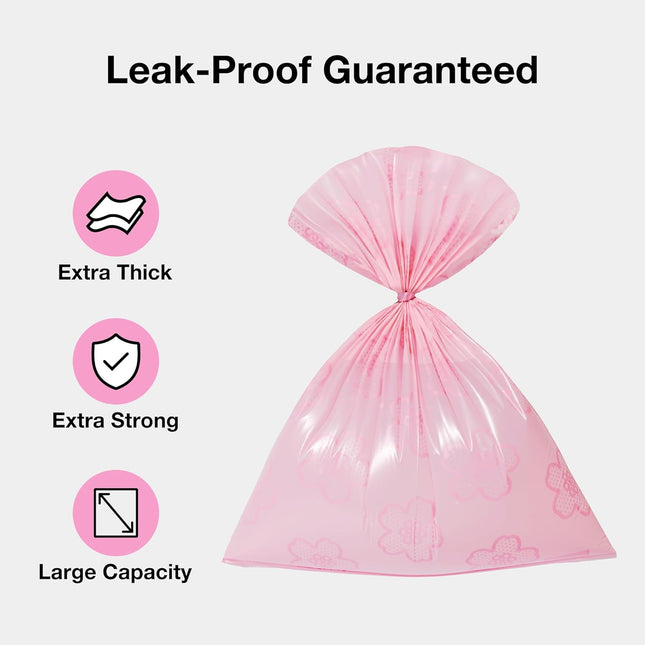 Dog Poop Bag Dispenser with Cherry Blossom Scented Bags – Leak-Proof, 105 Bags, Pink