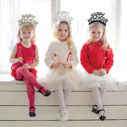 12 PCS Happy New Year Headband Tiara Gold Silver Black Party Favors