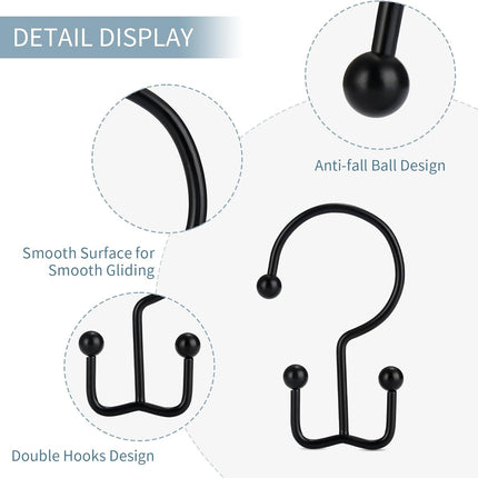 12 Piece Shower Curtain Hooks Double Glide Rings for Bathroom Rods