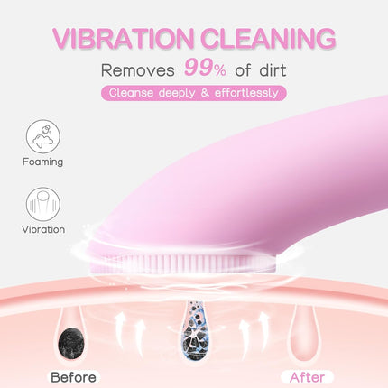 Electric Face Scrubber Silicone Cleansing Brush with Vibration Deep Clean Pink
