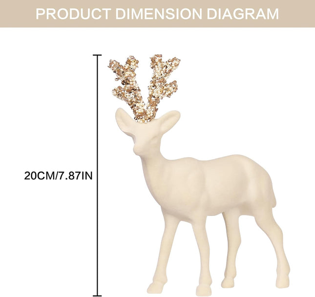 2PCS Velvet Reindeer Christmas Decorations | Beige Flocking Deer Figurines
