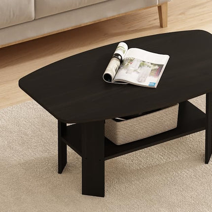 Espresso Coffee Table with Open Shelf, 2-Tier Small Side Table for Living Room