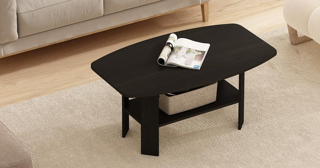 Espresso Coffee Table with Open Shelf, 2-Tier Small Side Table for Living Room