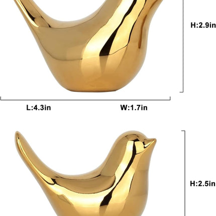 2PCS Gold Bird Decor Accents – Modern Animal Statues for Shelf & Table